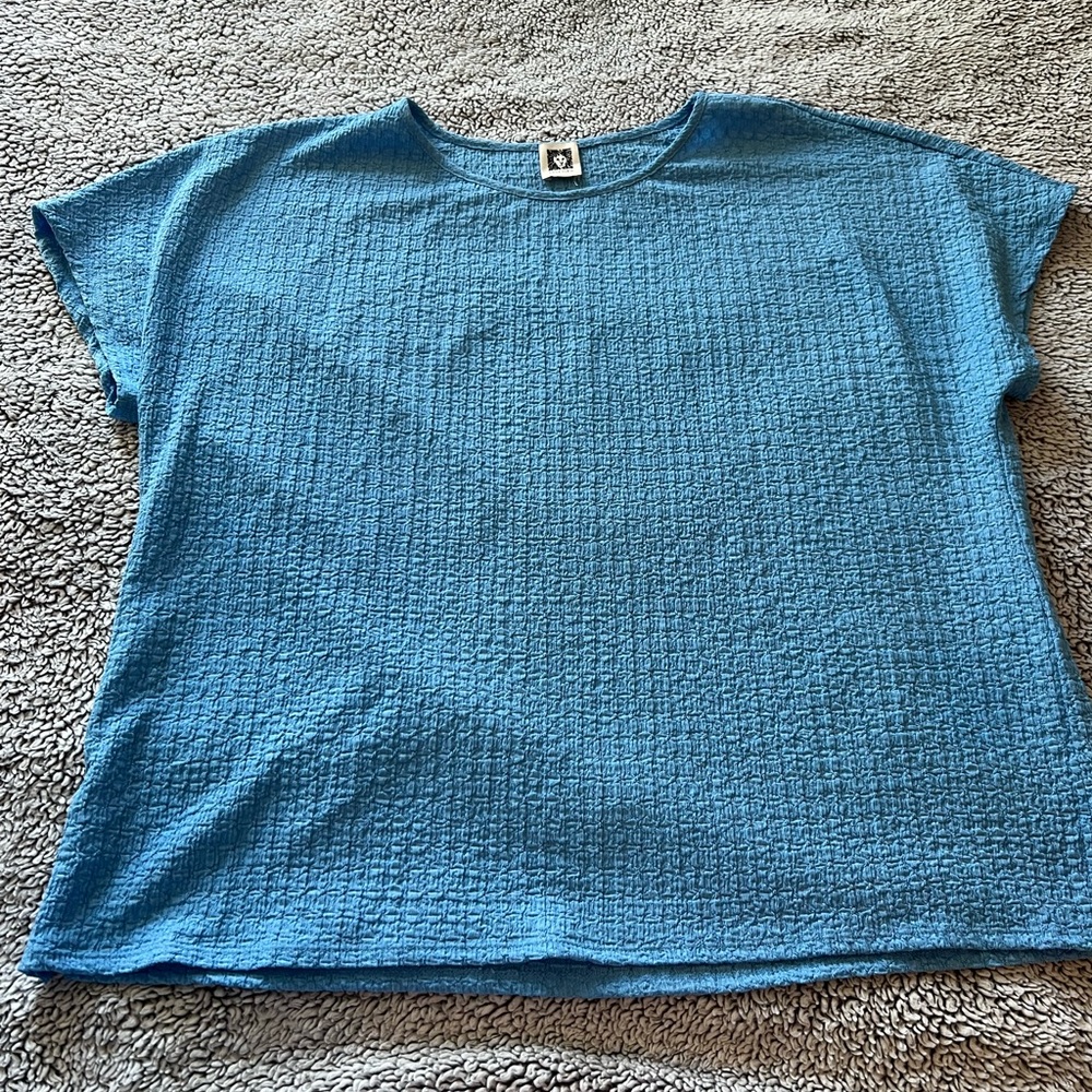 Anne Klein Textured Short Sleeve Top in Blue